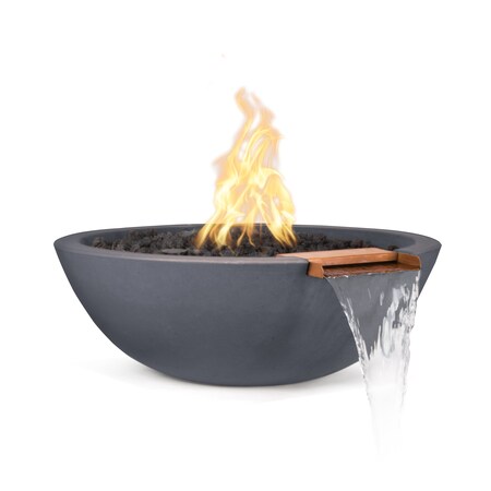 The Outdoor Plus 27 Round Sedona Fire & Water Bowl - GFRC Concrete - Gray - Match Lit with Flame Sense - Natural Gas OPT-27RFWFSML-GRY-NG